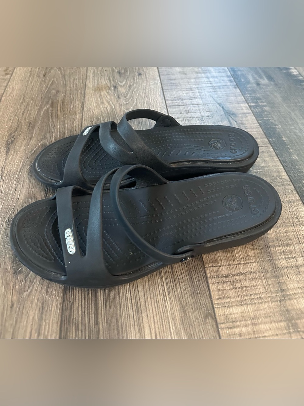 Crocs Womens 7 Patricia Wedge Sandals Slides Black Heel Open Toe Summer Comfort